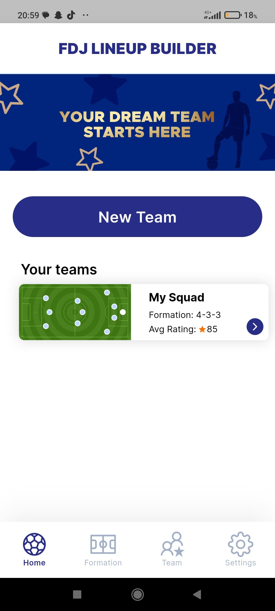 Team management screen